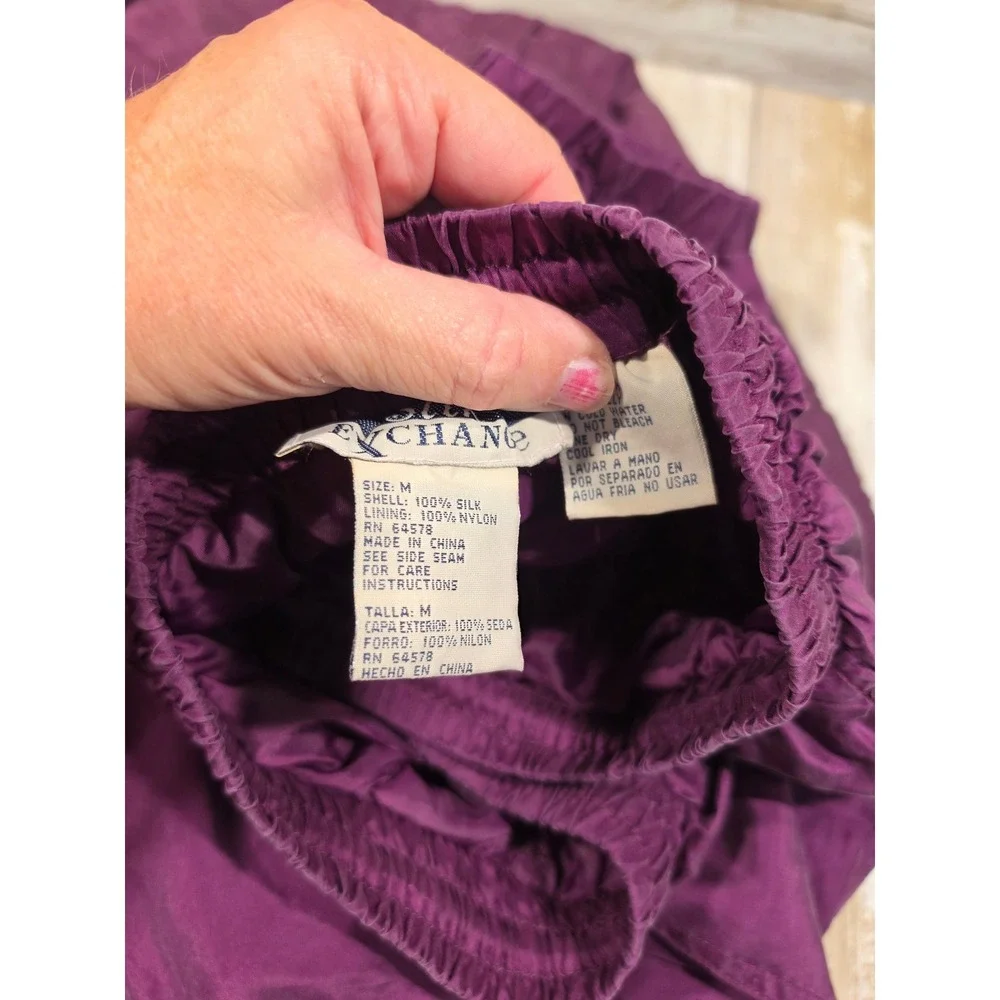 Silk Exchange Purple Quilted Silk Tracksuit Set Jacket Small Pants Medium